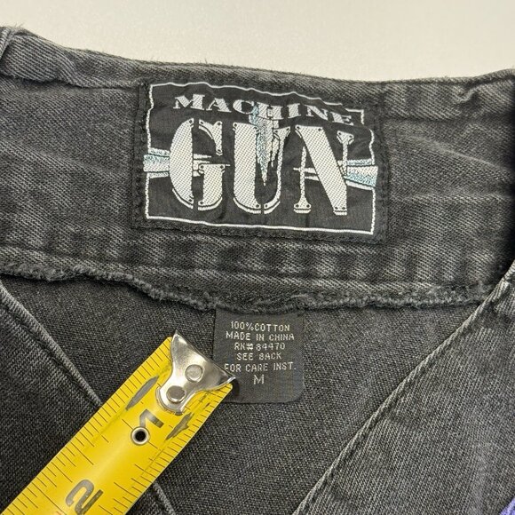 Vintage Machine Gun Shirt Mens Medium Faded Black Y2K 90s Embroidered - Picture 11 of 13